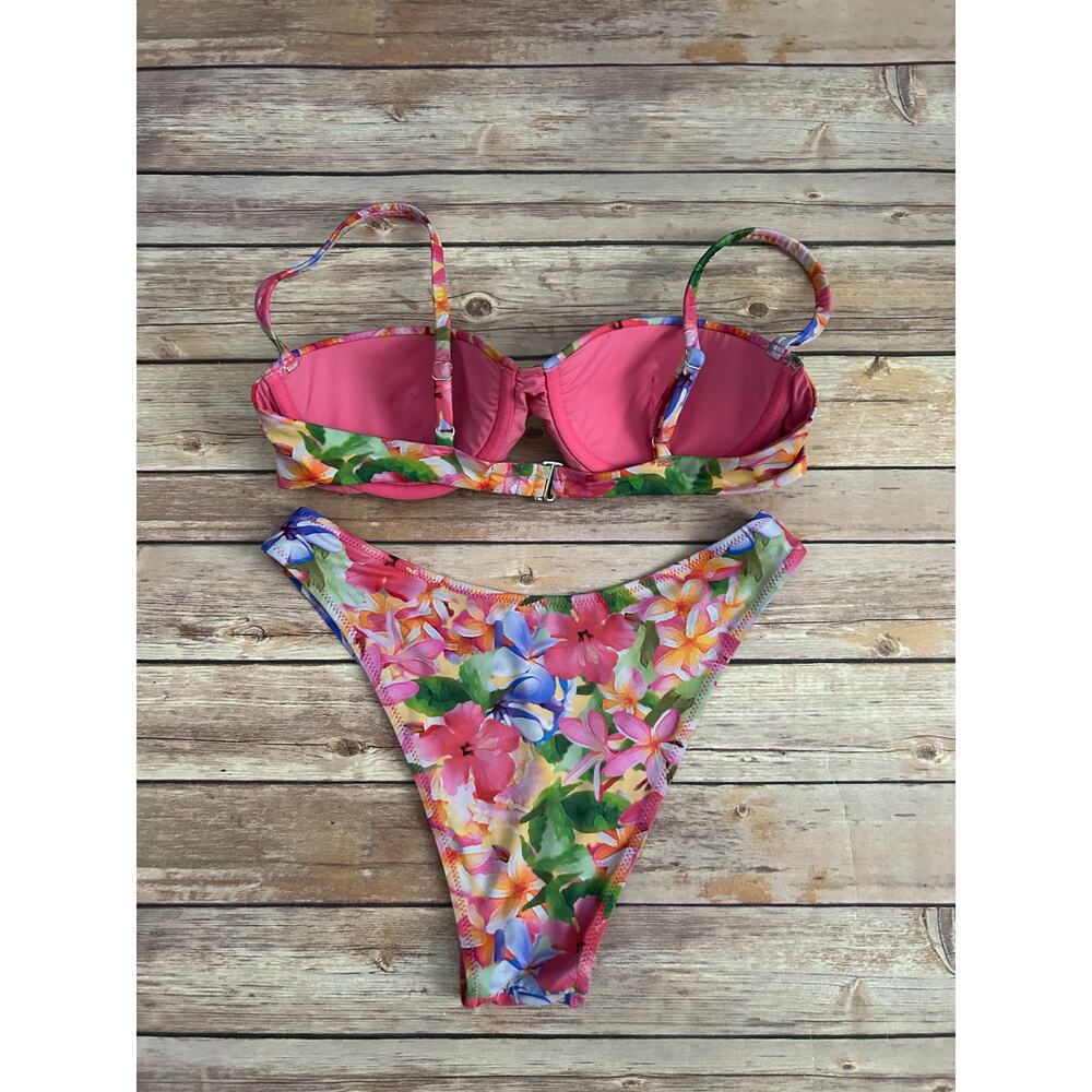 437 FOUR THREE SEVEN PINK FLORAL BIKINI SIZE M - Picture 3 of 4